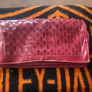 Chic Red Woven Leather Clutch